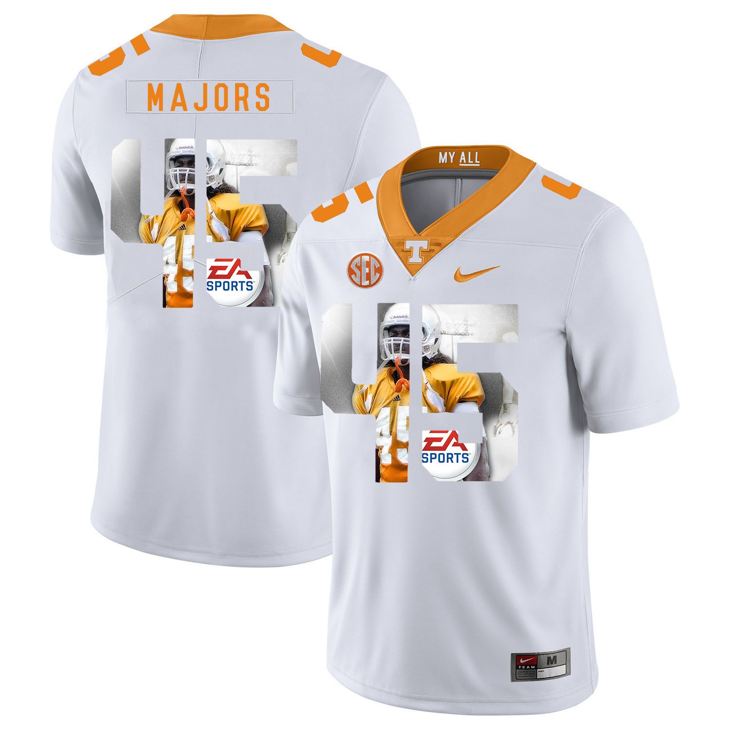 Men Tennessee Volunteers #45 Majors White Fashion Edition Customized NCAA Jerseys